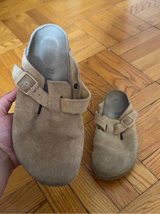 Birkenstock Shoes - Birkenstock Boston Suede Slip-On Clogs in Light Beige